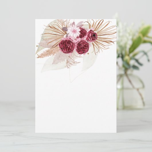 オリジナル ボヘミアンブルー バーガンディ パンパス グラスを追加 招待状 (スタンド正面)