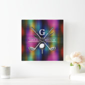 オリジナル メタリック カラフル ゴルフ モノグラム デザイン スクエア壁時計 (ホーム)