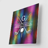 オリジナル メタリック カラフル ゴルフ モノグラム デザイン スクエア壁時計 (傾斜)