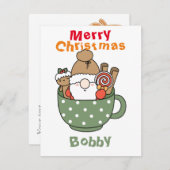 オリジナル メリークリスマス 面白いサンタのマグカップ 緑 ノートカード (正面/裏面)