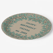 オリジナル モカ ユーカリ 水彩 葉っぱ ペーパープレート (アングル)