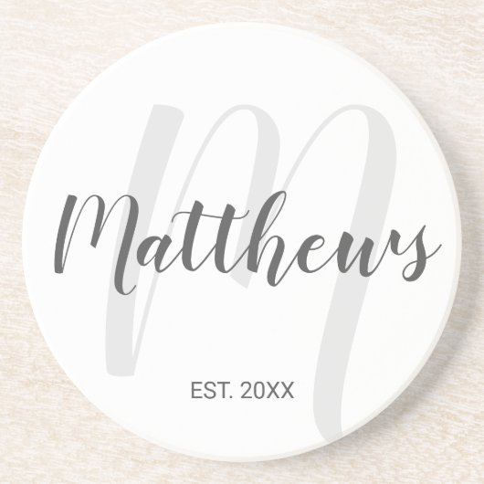 オリジナル モダン スクリプト モノグラム & ファミリー ネーム コースター (正面)