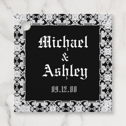 オリジナル モダン ブラック＆ホワイト レース モノグラム フェイバータグ (正面)