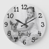 オリジナル モノクロ フォト ネーム ラージ壁時計 (正面)