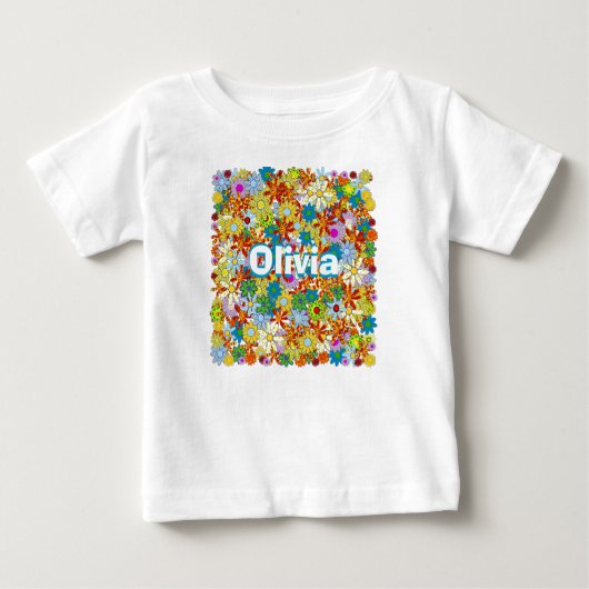 オリジナル モノグラムまたは名前の花柄 ベビーTシャツ (正面)