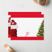 オリジナル モノグラム クリスマス ツリー 手書き スクリプト ノートカード (正面/裏面インサイチュ)