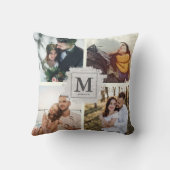 オリジナル モノグラム ファミリー ネーム ウェディング フォト コラージュ クッション (裏面)