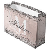 オリジナル モノグラム 名前 シルバー グリッター ブッシュ ピンク ラージペーパーバッグ (裏面アングル)