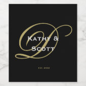 オリジナル モノグラム 名前 ブラック ゴールド ワインボトルラベル ワインラベル (シングルラベル)