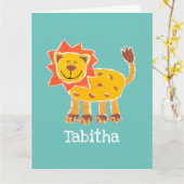 オリジナル ライオン コラージュ プリント 誕生日カード カード (黄色い花)