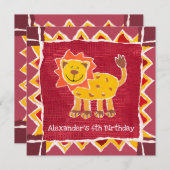 オリジナル ライオン コラージュ プリント 誕生日 招待状 (正面/裏面)