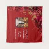 オリジナル レッド フラワー ウェディング アニバーサリー タペストリー (正面(横))