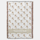 オリジナル レッド＆ホワイト コーギー スローブランケット (正面縦)