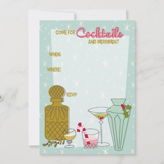 オリジナル レトロ ホリデー カクテル パーティー 招待状 (正面)