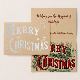 オリジナル ヴィンテージスタイルの ホリーデイ クリスマスカード 箔カード