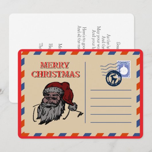 オリジナル ヴィンテージ レトロ サンタ 赤 クリスマス グリーティング (正面/裏面)