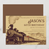 オリジナル ヴィンテージ 蒸気機関車 60歳 誕生日 招待状 (正面/裏面)