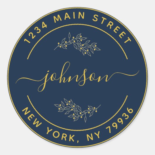 オリジナル 丸型 返送先 黒 ゴールド ラウンドシール (正面)