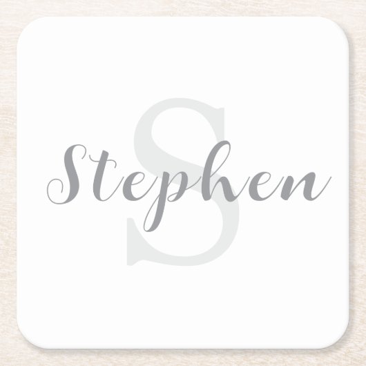 オリジナル 名前入り モノグラム スクリプト ネーム ドリンク スクエアペーパーコースター (正面)