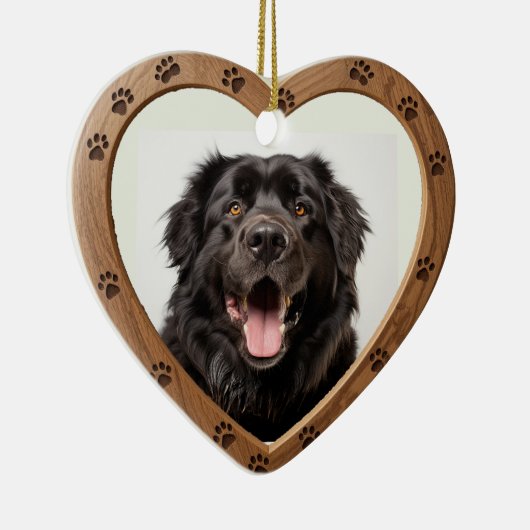 オリジナル 名前 日付 写真 ポリッシュ ウッド ハート セラミックオーナメント (右)