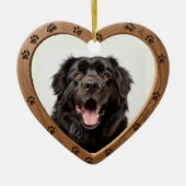 オリジナル 名前 日付 写真 ポリッシュ ウッド ハート セラミックオーナメント (正面)