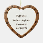 オリジナル 名前 日付 写真 ポリッシュ ウッド ハート セラミックオーナメント (裏面)