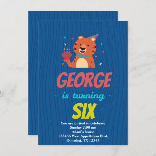 オリジナル 子どもの虎のカップケーキの漫画の招待状 招待状 (正面/裏面)