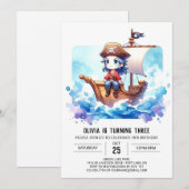 オリジナル・水彩画・海賊・誕生日 招待状 (正面/裏面)