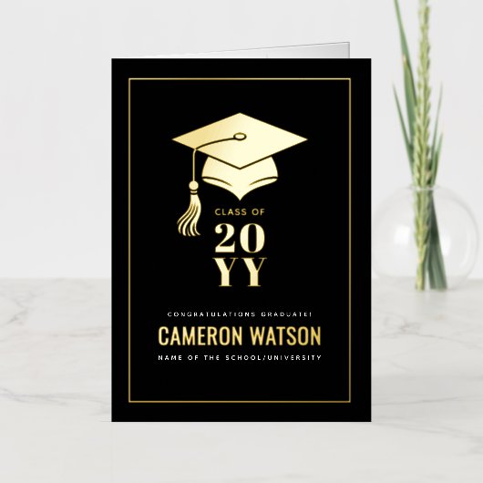 オリジナル 現代の卒業帽とタッセル 卒業祝い 箔グリーティングカード (正面)