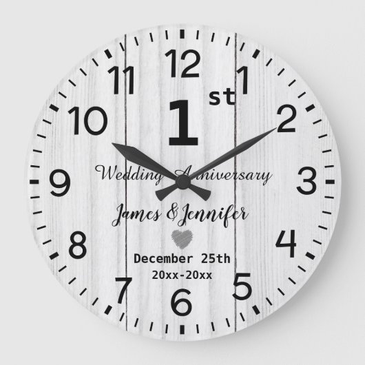 オリジナル 白木 結婚1周年 カスタム ラージ壁時計 (正面)