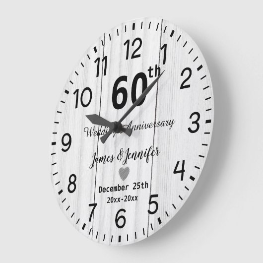 オリジナル 白木 60周年 結婚記念日 カスタム ラージ壁時計 (傾斜)