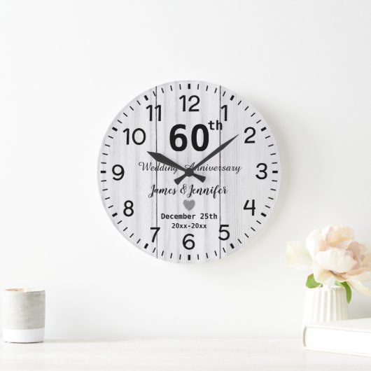 オリジナル 白木 60周年 結婚記念日 カスタム ラージ壁時計 (ホーム)