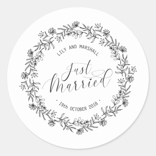 オリジナル 結婚しました 花のステッカーシール ラウンドシール (正面)