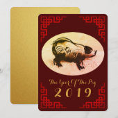 オリジナル 絵 中国 額縁 豚 年 2019 フラット シーズンカード (正面/裏面)