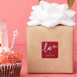 オリジナル 赤 + 白 'ラブ' 手書きスクリプトフォント スクエアシール