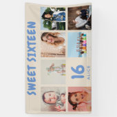 オリジナル 16歳誕生日パーティー フォトコラージュ バナー 横断幕 (縦)