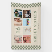 オリジナル 16歳誕生日パーティー フォトコラージュ バナー 横断幕 (縦)