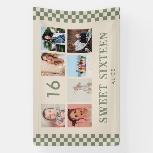 オリジナル 16歳誕生日パーティー フォトコラージュ バナー 横断幕 (縦)