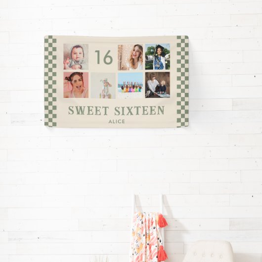 オリジナル 16歳誕生日パーティー フォトコラージュ バナー 横断幕 (インサイチュ)