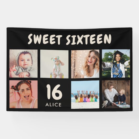 オリジナル 16歳誕生日パーティー フォトコラージュ バナー 横断幕 (横)
