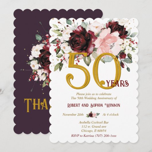 オリジナル 50周年結婚記念日 招待状 (正面/裏面)