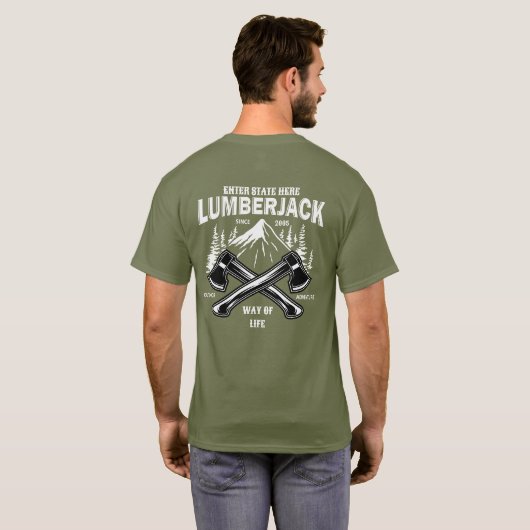 オリジナル Lumberjack 交差する斧 ライフスタイル シン Tシャツ (裏面フル)