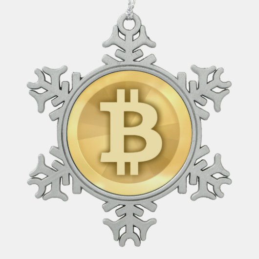 オリジナルBitcoinロゴクリスマスオーナメント基本 スノーフレークピューターオーナメント (正面)