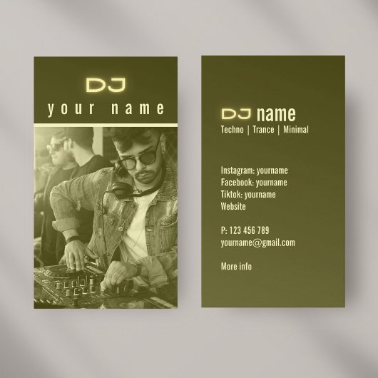 オリジナルDJ写真テクノイエロービジネスカード 名刺