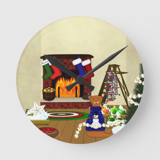オリバーのクリスマスの飾り付け ラウンド壁時計 (正面)