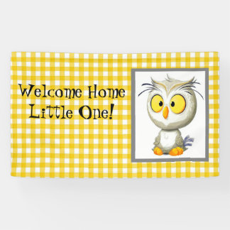 オリバーのフクロウ黄色及び白の歓迎された家の旗 横断幕