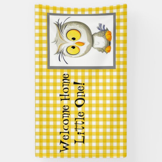 オリバーのフクロウ黄色及び白の歓迎された家の旗 横断幕 (縦)