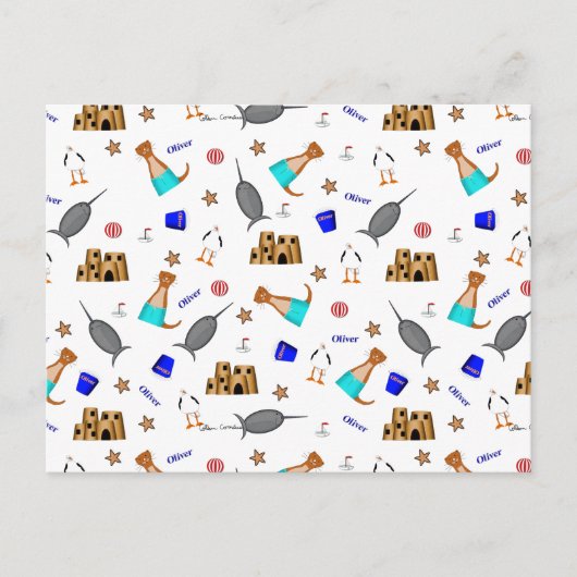 オリバーザオッターサマービーチバケーションパターン シーズンポストカード (正面)