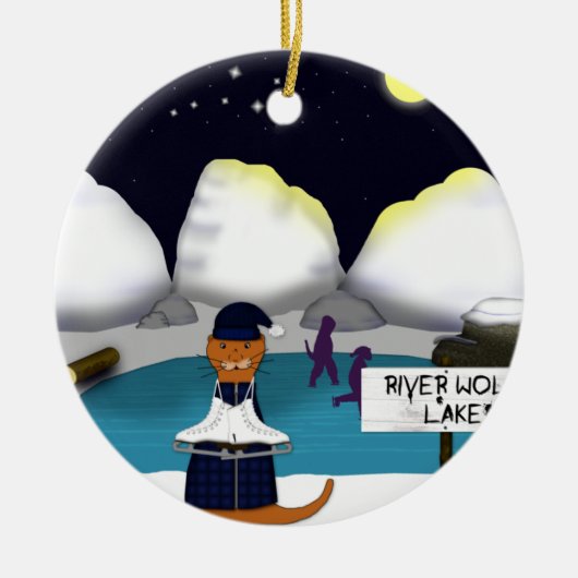 オリバーザオッタースケートアットリバーセラミックオーナメント セラミックオーナメント (正面)