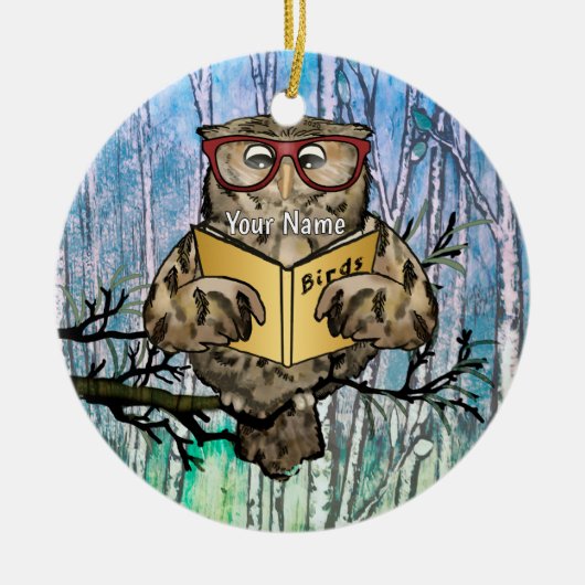 オリバーフクロウが読む セラミックオーナメント (正面)